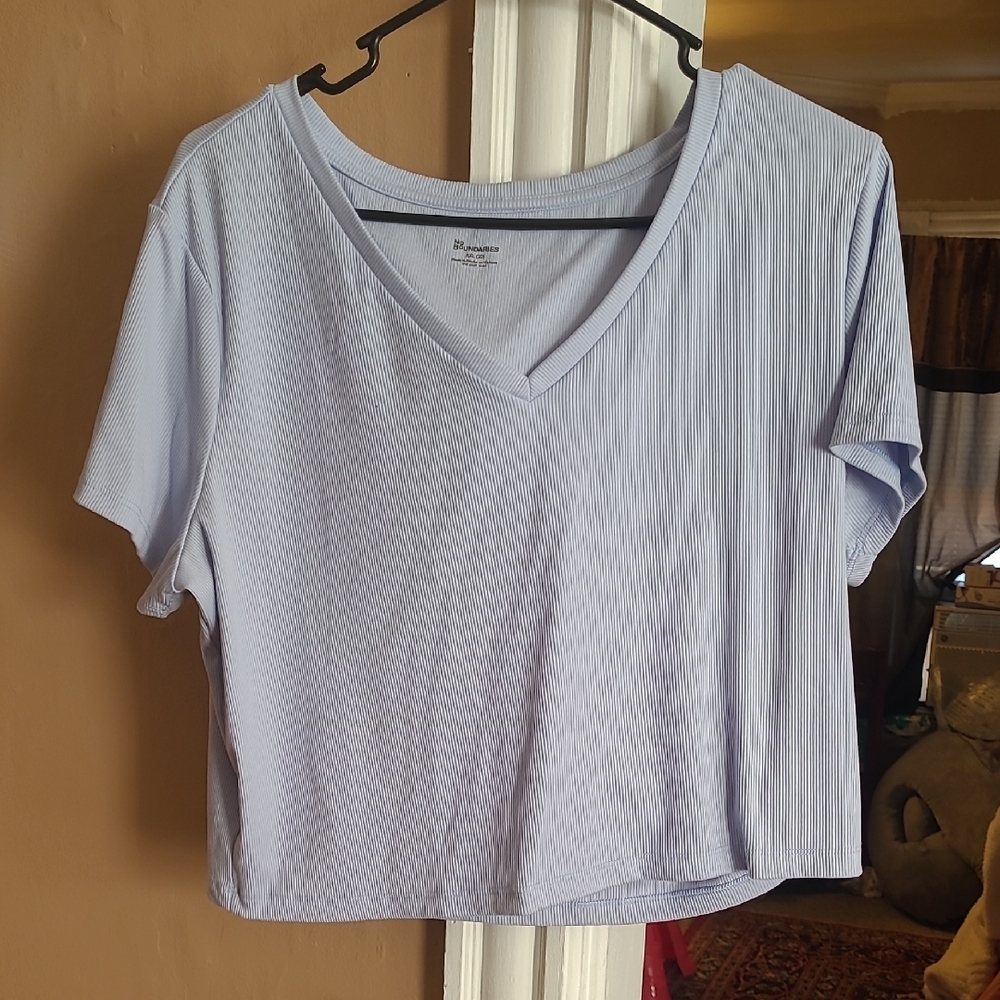 No Boundaries Light Blue Short Sleeve V-Neck Top
